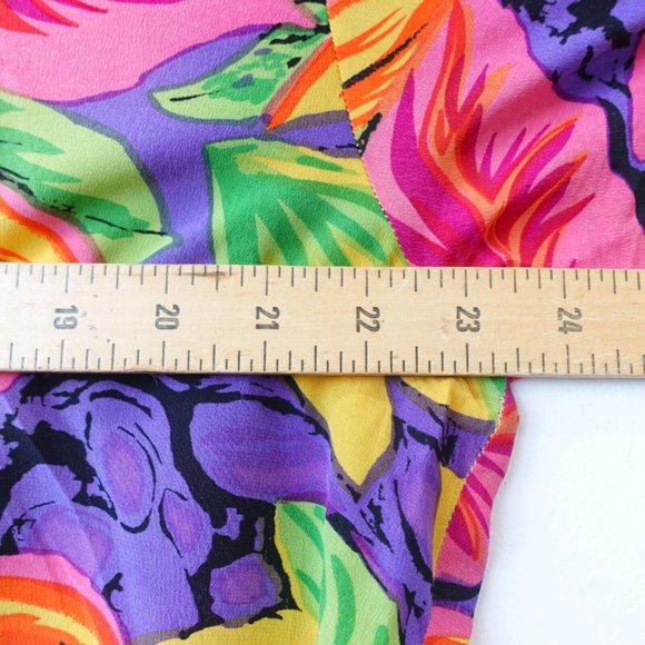 VINTAGE Tropical Top Women XL Silk Bold Blouse Vivid Bright Leaves Boho 90s - Picture 4 of 10